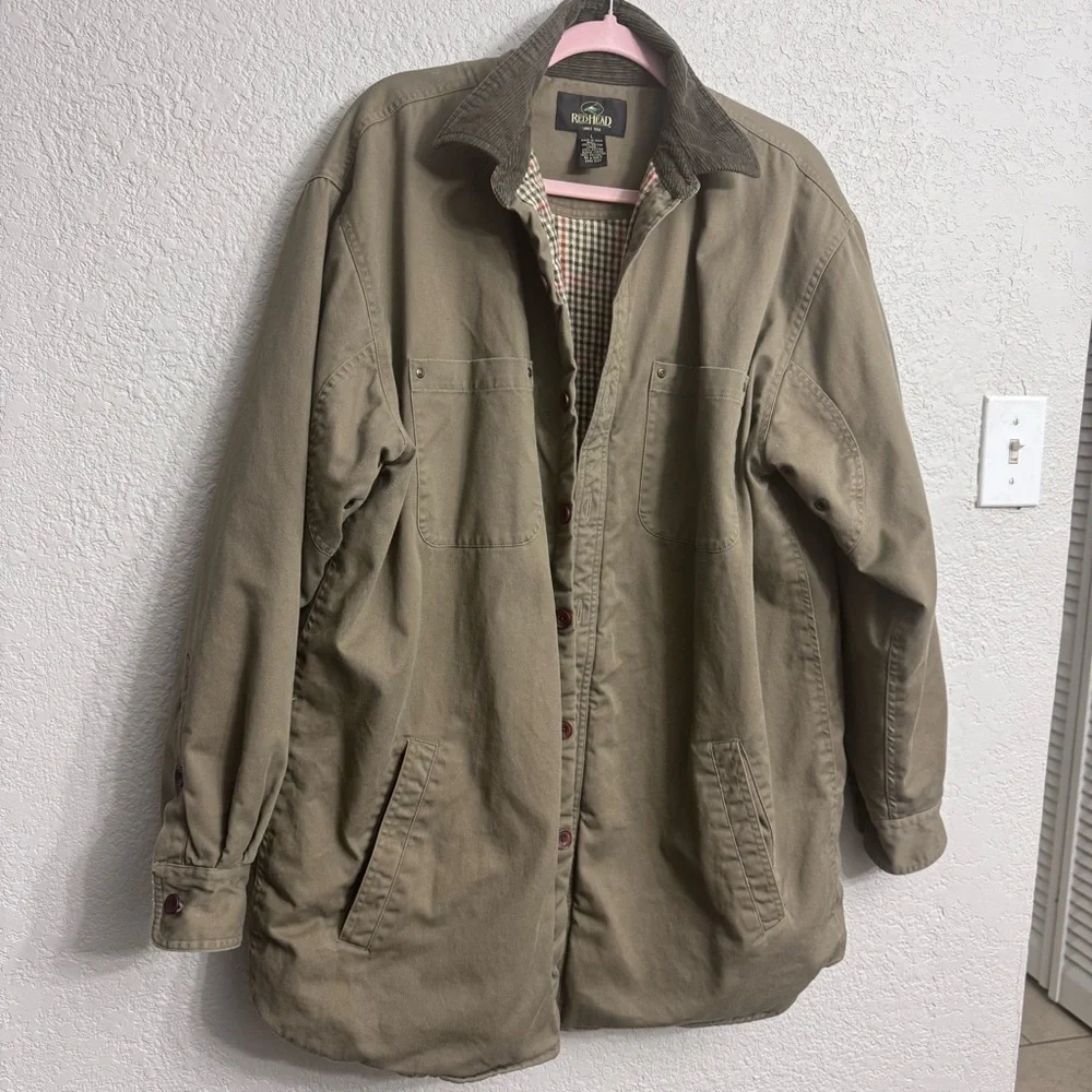 RedHead Men’s L Canvas Chore Jacket Corduroy Collar Plaid Lined Utility Vintage